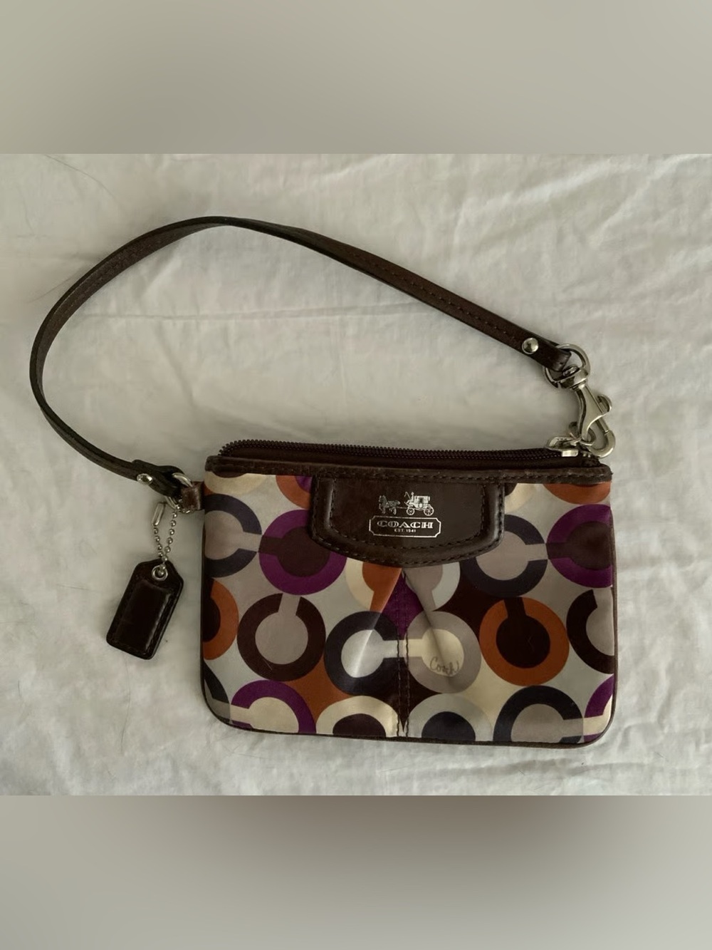 Coach Op Art Wristlet Brown, Purple & Orange